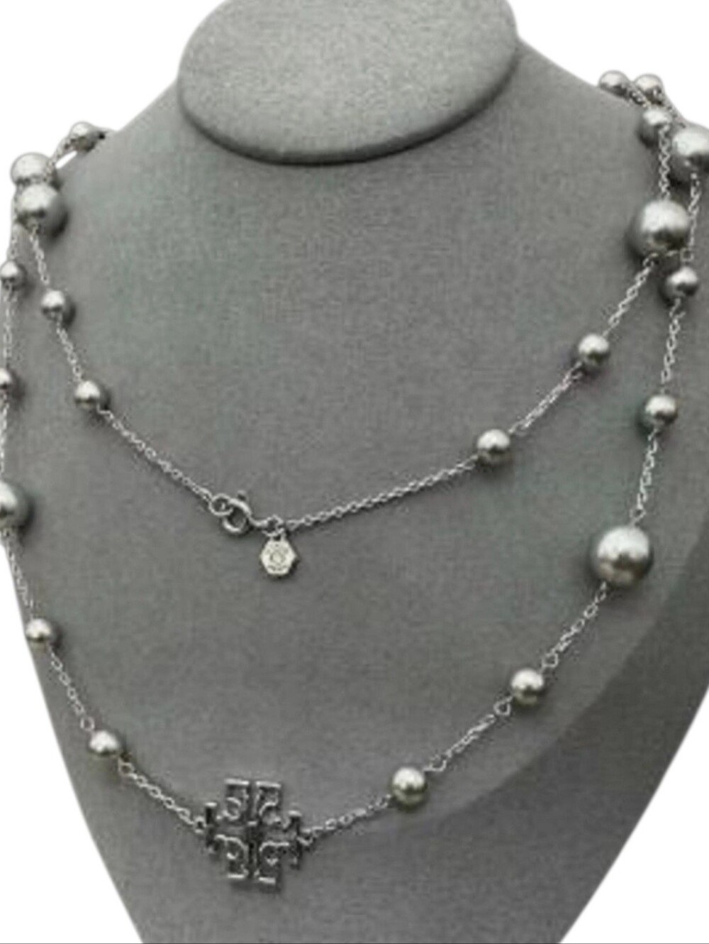 Tory Sport Silver Multi-Strand Beaded Logo Necklace